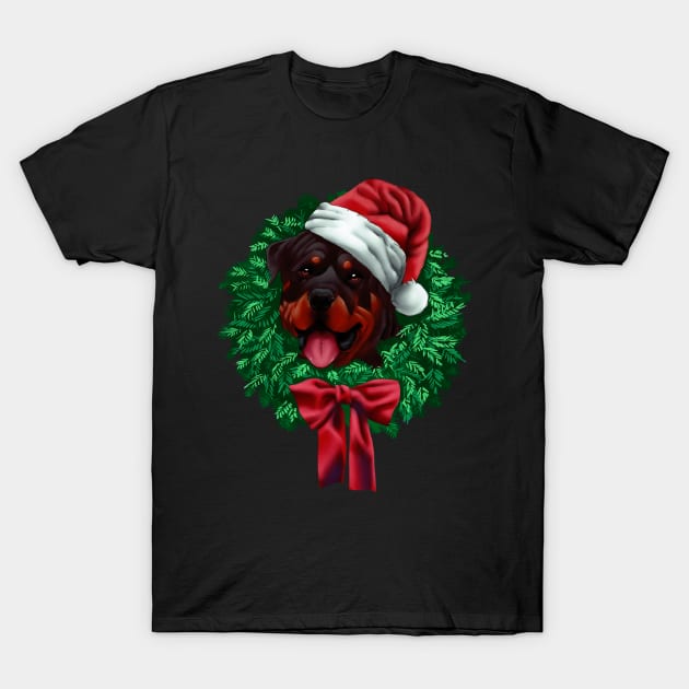 Christmas Rottweiler T-Shirt by jeweledrhino